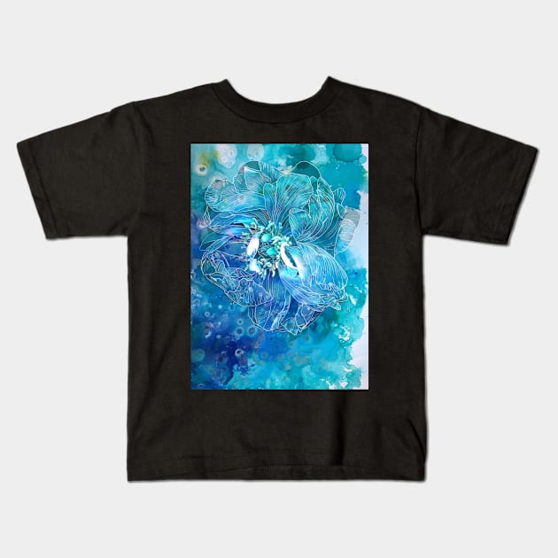 Light blue Peony Flower Kids T-Shirt by JessKingArtist